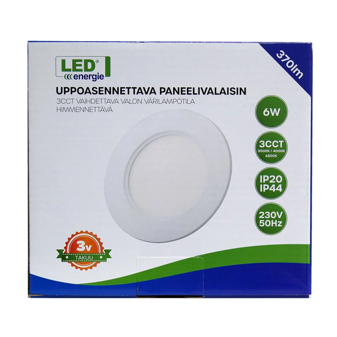 LED ENERGIE PANEELIVALAISIN LED 6W, 370LM, UPPO, 3CCT+HIMMENNET
