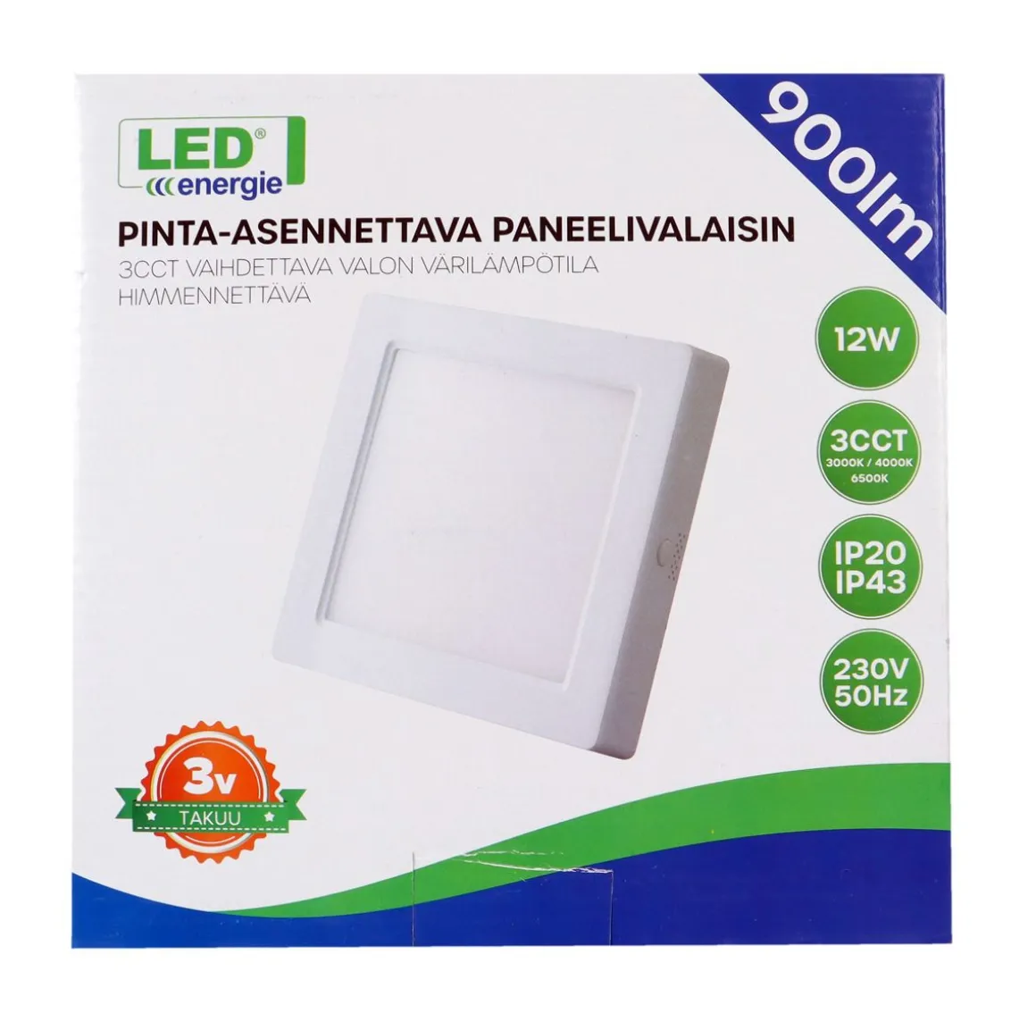 LED ENERGIE PANEELIVALAISIN LED 12W, 900LM, PINTA, 3CCT+HIMMENN
