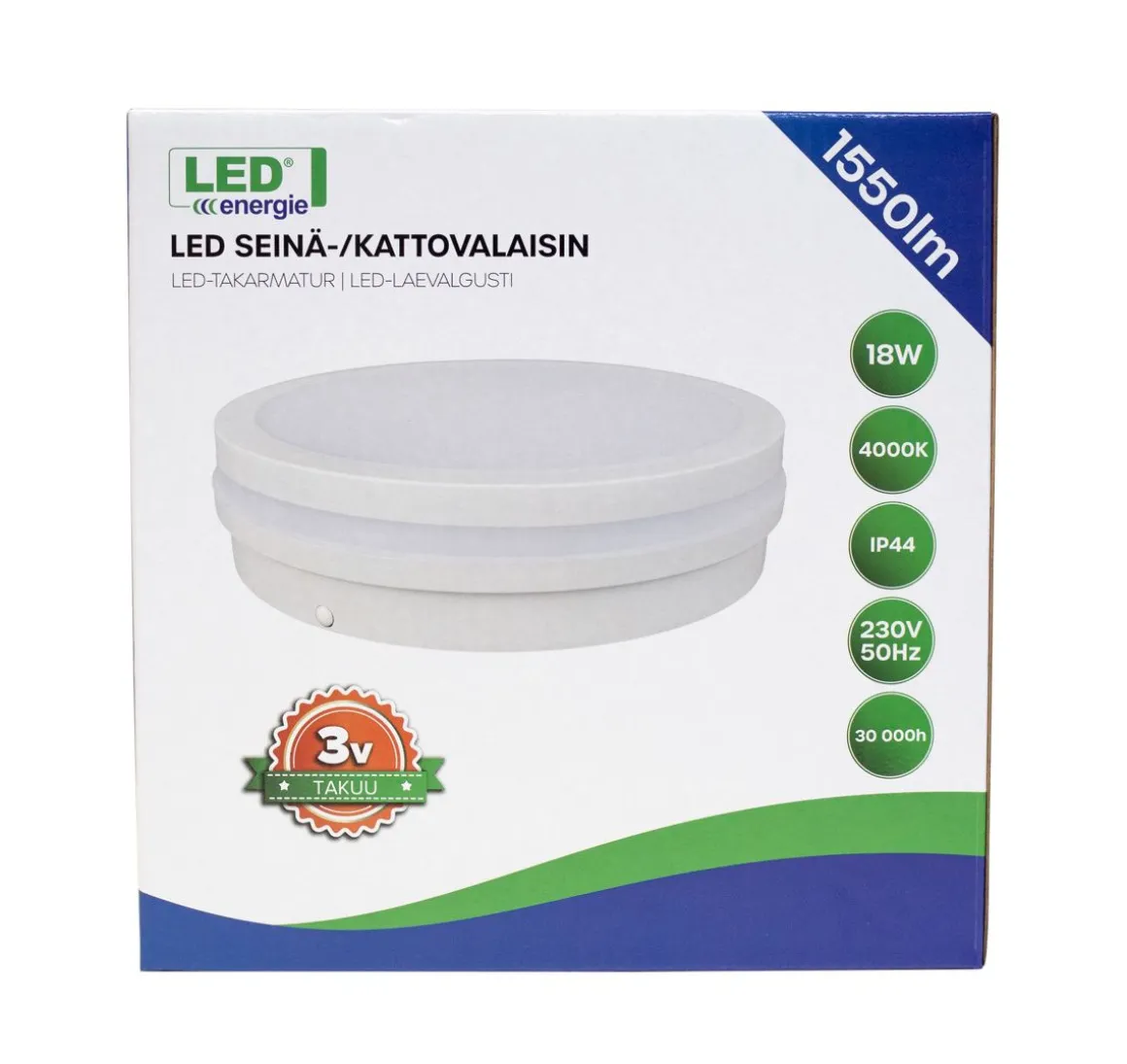 LED ENERGIE SEINÄ-/KATTOVALAISIN IP44 1550LM 18W 4000K, VALKOINEN