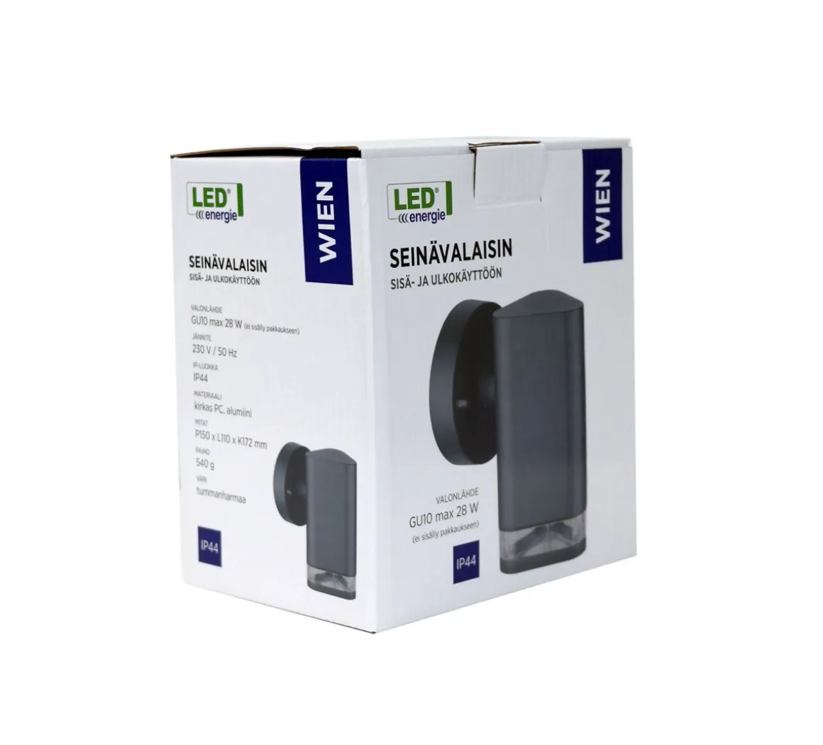 LED ENERGIE SEINÄVALAISIN WIEN GU10, TUMMANHARMAA