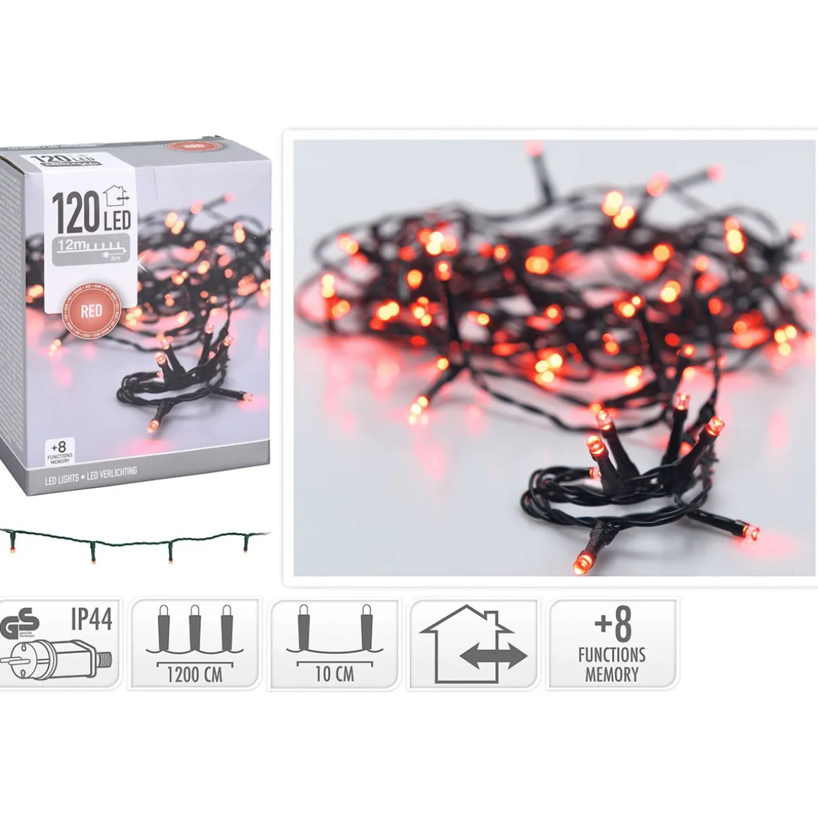 LED 120 PERUSVALOSARJA PUNAINEN, TUMMA JOHTO, ULKO- JA SISÄKÄYT