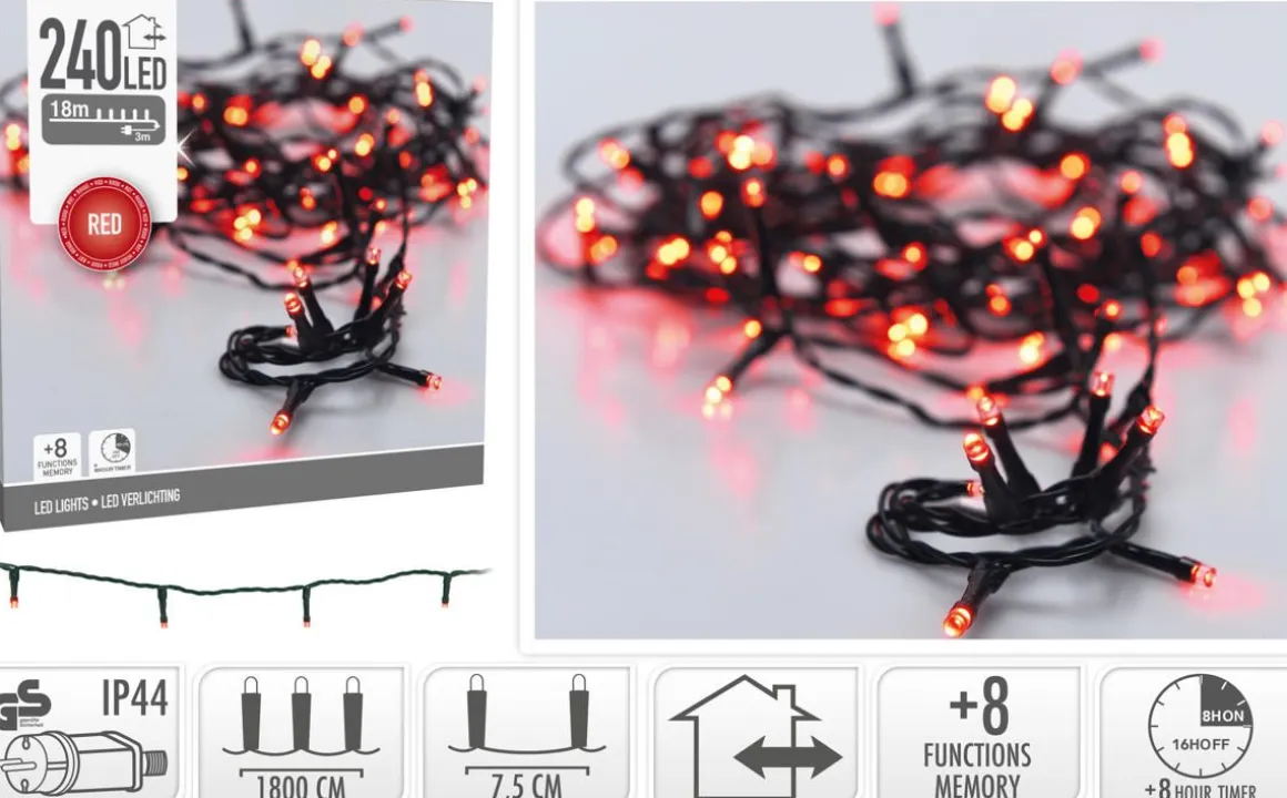 LED 240 PERUSVALOSARJA PUNAINEN, TUMMA JOHTO, ULKO- JA SISÄKÄYT
