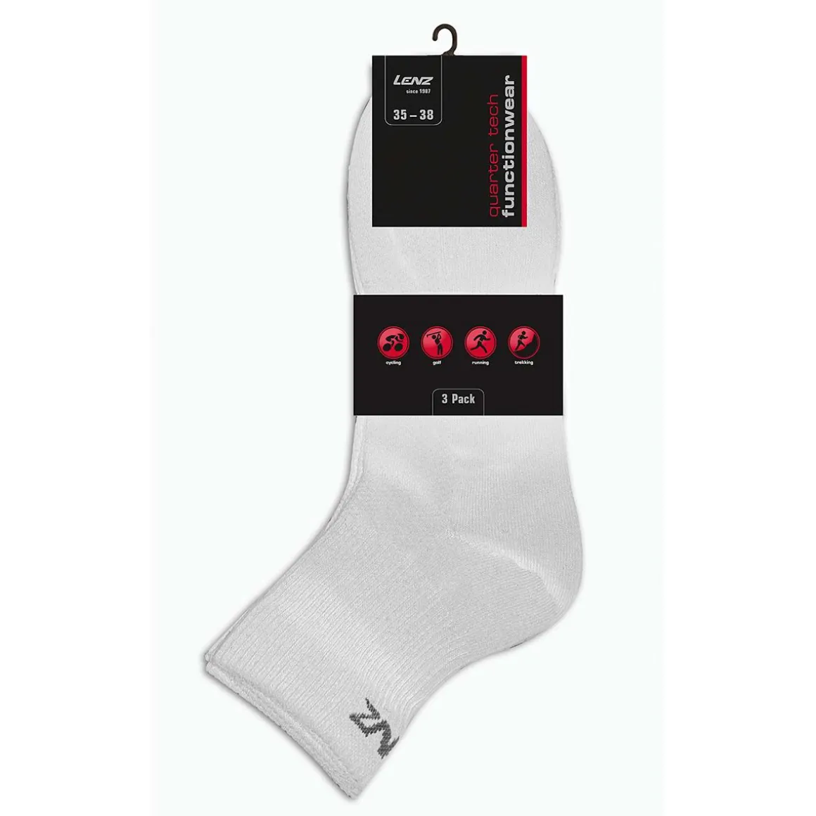 LENZ PERFORMANCE QUARTER TECH SUKKA 3-PACK VALKOINEN 35-38