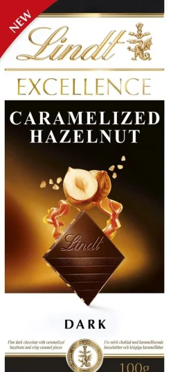 LINDT EXCELLENCE TUMMA SUKLAALEVY 100G HASSELPÄHKINÄ-KARAMELLI 100 G