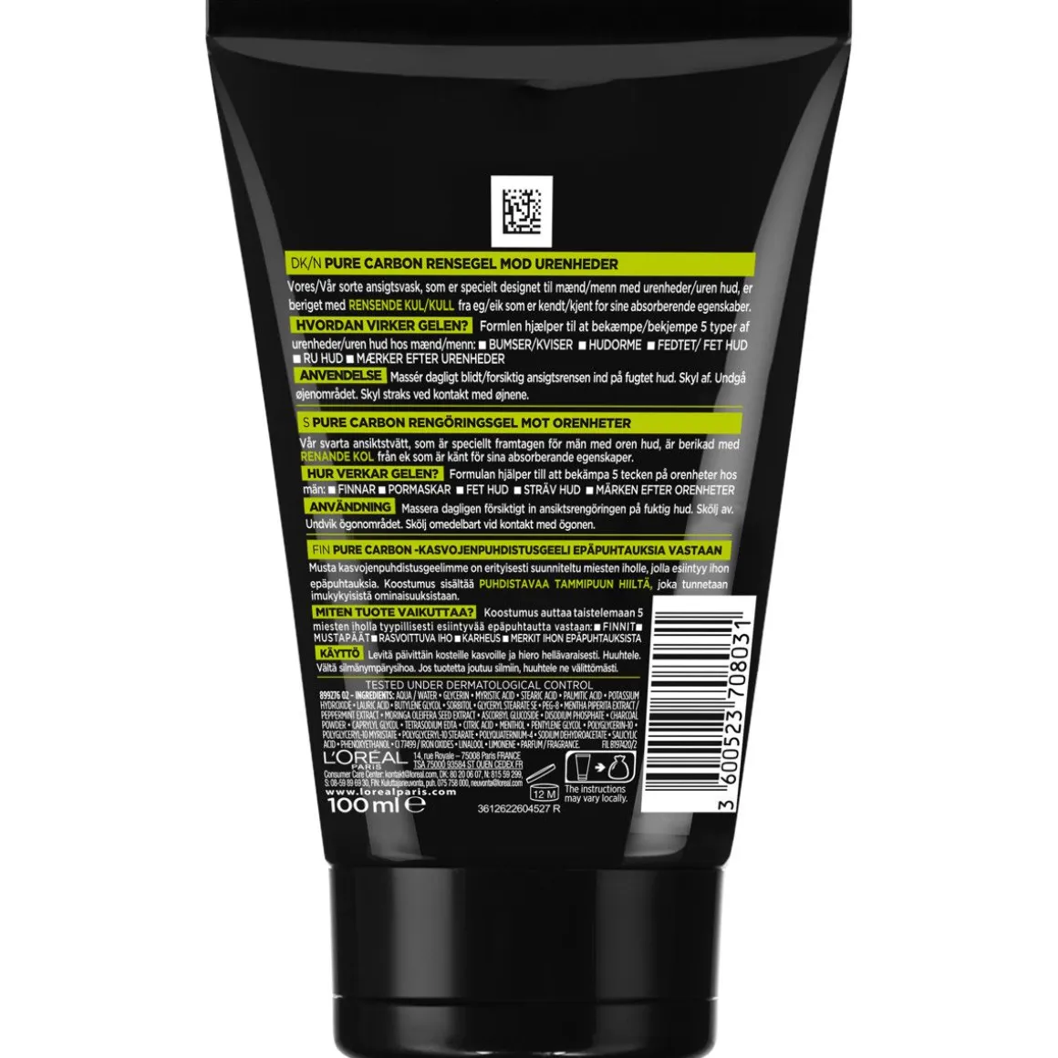 LOREAL MEN EXPERT PURE CARBON KASVOJENPUHDISTUSGEELI EPÄPUHTA 100