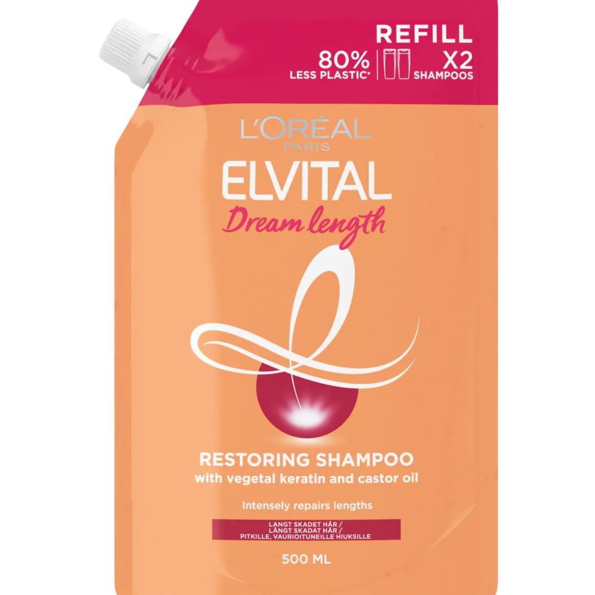 LOREAL ELVITAL DREAM LENGTH SHAMPOO REFILL TÄYTTÖPUSSI PITKILLE