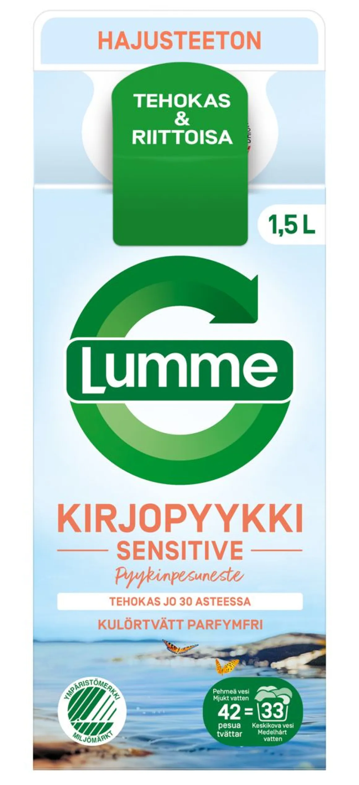 LUMME KIRJOPYYKKI SENSITIVE HAJUSTEETON TIIVISTETTY PYYKINPESUN