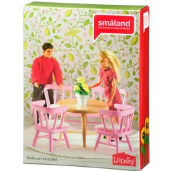 LUNDBY KEITTIÖSOHVA. PÖYTÄ JA TUOLIT PINKKI