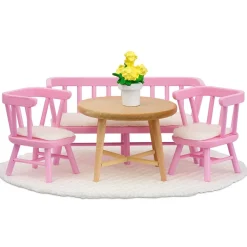 LUNDBY KEITTIÖSOHVA. PÖYTÄ JA TUOLIT PINKKI