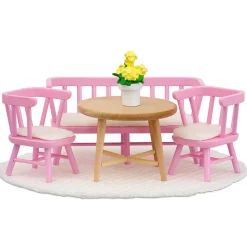 LUNDBY KEITTIÖSOHVA. PÖYTÄ JA TUOLIT PINKKI