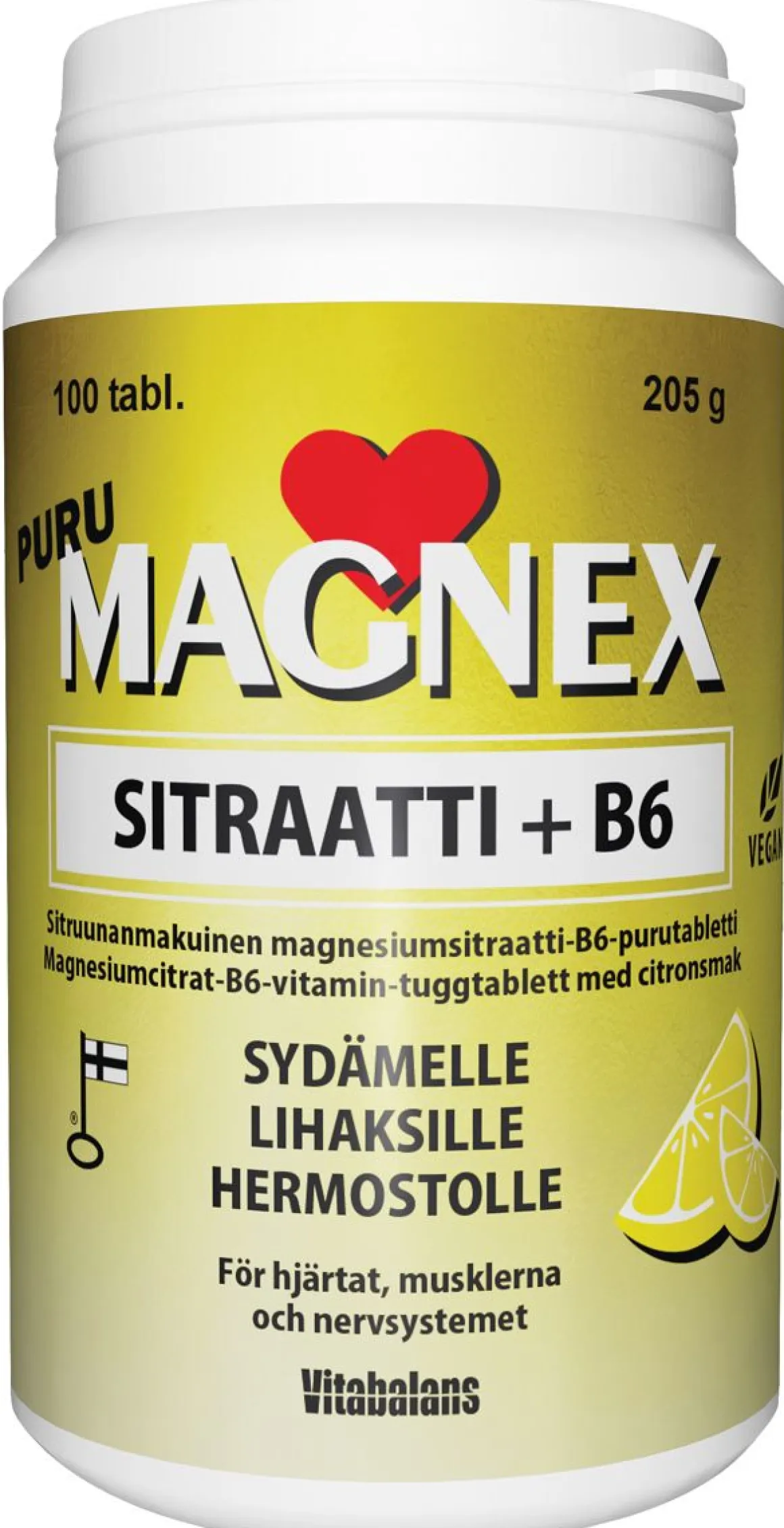 MAGNEX SITRAATTI 375MG + B6 PURU SITRUUNA 100 KPL