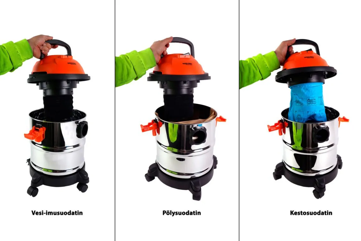 MAG-PRO POWER TOOLS KUIVA-MÄRKÄIMURI 2 IN 1 20 LITRAN TERÄSSÄILIÖLLÄ