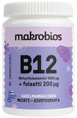 MAKROBIOS B12 VITAMIINI + FOLAATTI IMESKELYTABLETTI 60 KPL
