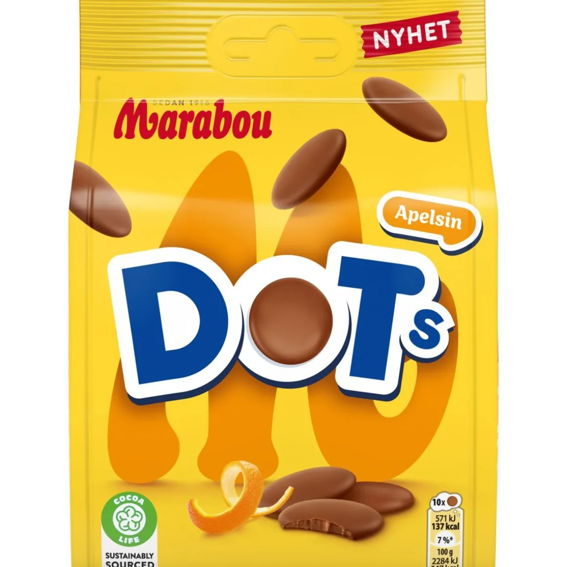 MARABOU DOTS ORANGE SUKLAAMAKEISPUSSI 120 G