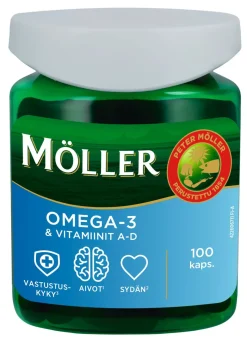 MÖLLER OMEGA-3-KAPSELI & VITAMIINIT A-D 100 KPL