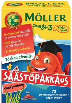 MÖLLER OMEGA-3 PIKKUKALAT SÄÄSTÖPAKKAUS VADELMAINEN 72 KPL