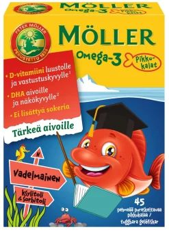 MÖLLER OMEGA-3 PIKKUKALAT VADELMAINEN 45 KPL