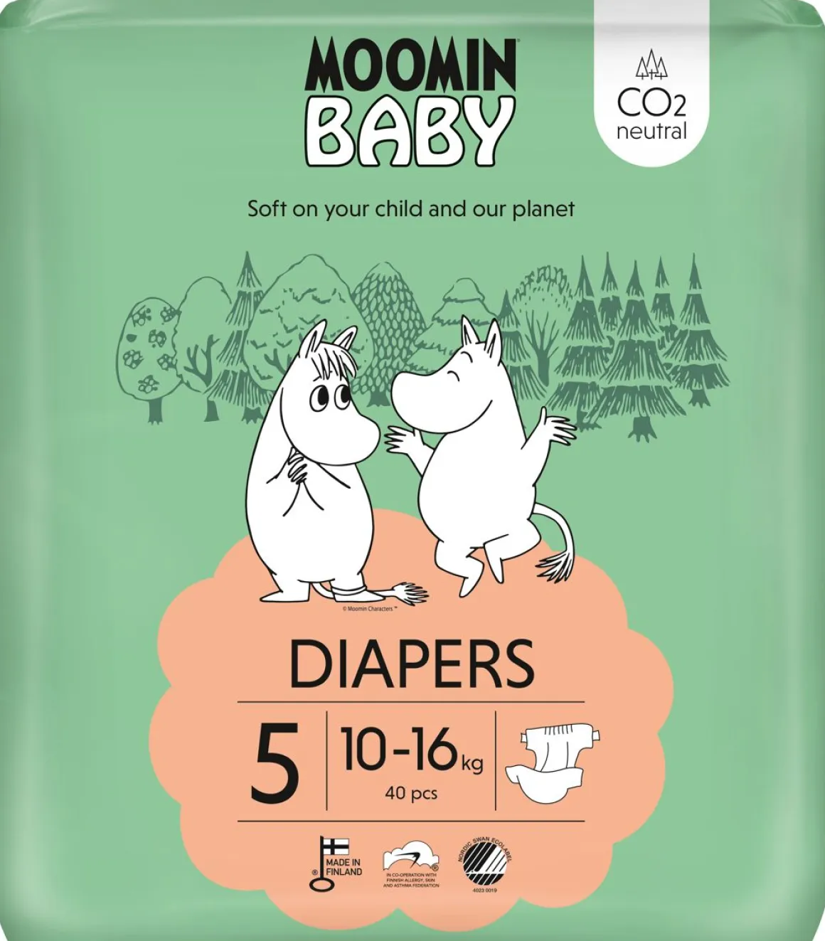 MOOMIN BABY DIAPERS TEIPPIVAIPPA 5 10-16 KG 40 KPL