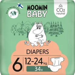 MOOMIN BABY DIAPERS TEIPPIVAIPPA 6 12-24 KG 34 KPL