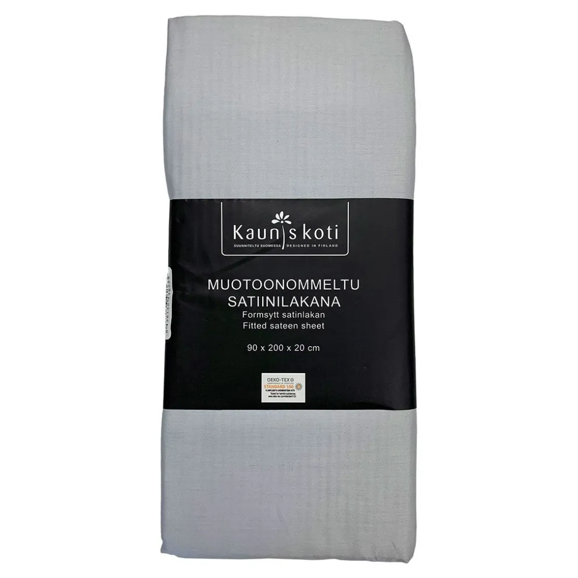 MUOTOONOMMELTU SATIINIALUSLAKANA 90X200+20CM VAALEANHARMAA