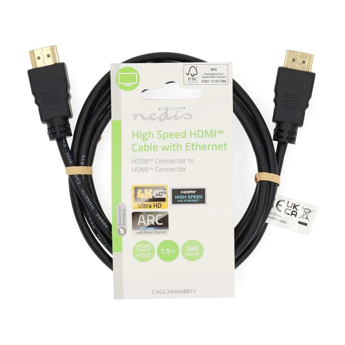 NEDIS HIGH SPEED HDMI-KAAPELI ETHERNET HDMI-LIITIN 1,5 M MUSTA