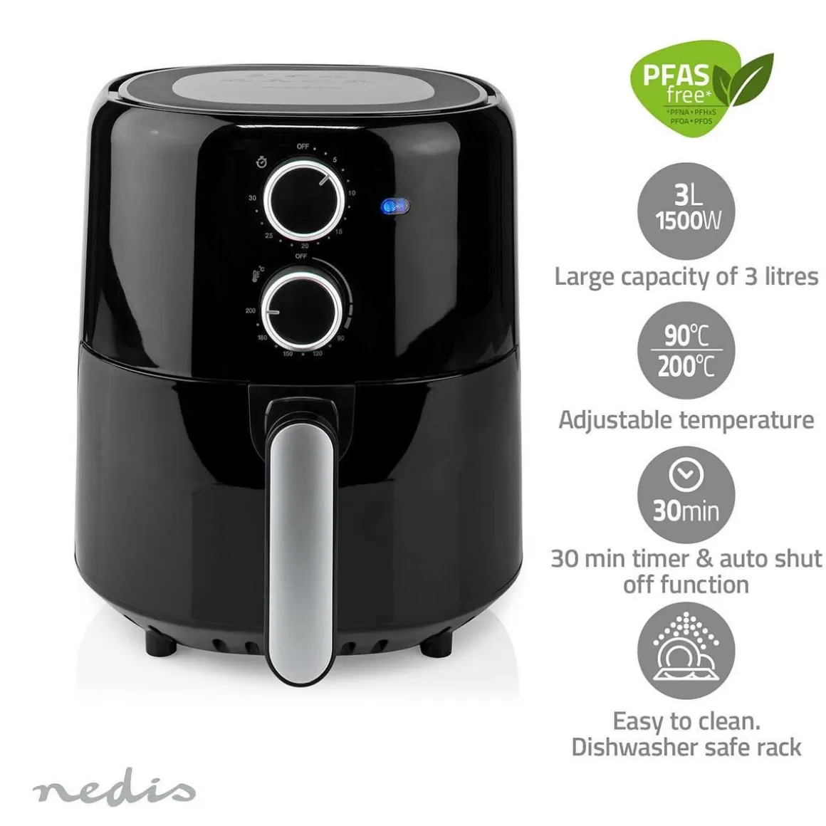 NEDIS KUUMAILMAKEITIN 3 L 1500W, AJASTIN 30MIN, MUSTA