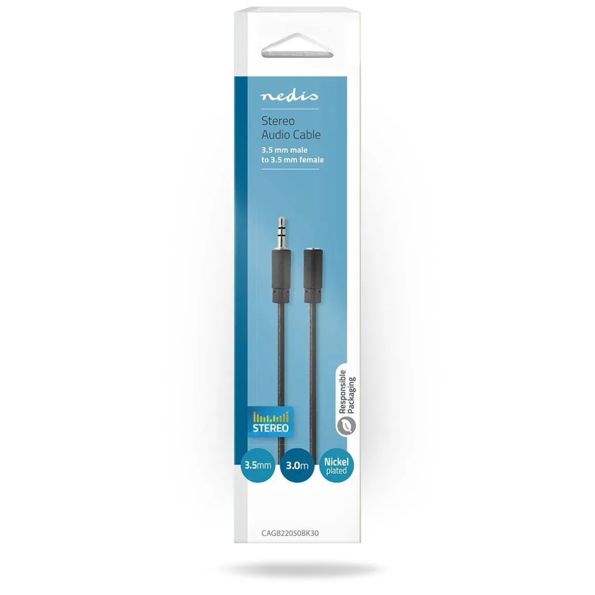 NEDIS STEREOJATKOKAAPELI 3.5 MM UROS - 3.5 MM NAARAS 3 M MUSTA