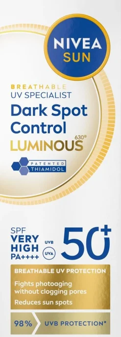 NIVEA SUN UV FACE LUMINOUS630 SPOT CONTROL SK50 AURINKOSUOJAVOI 40 ML