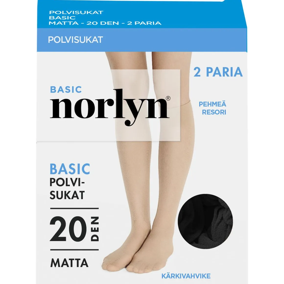 NORLYN BASIC 20 DEN POLVISUKAT, 2 PR/PAKKAUS, 1210 BLACK 36-4