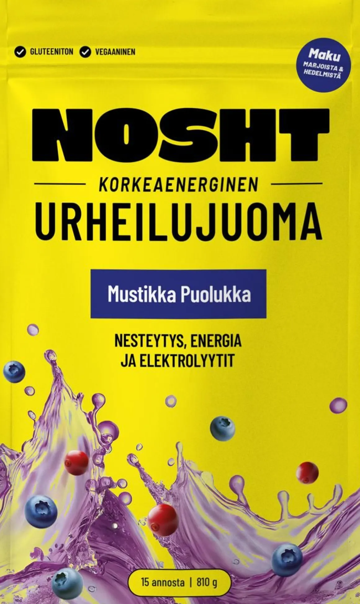 NOSHT KORKEAENERGINEN URHEILUJUOMA MUSTIKKA PUOLUKKA 810 G