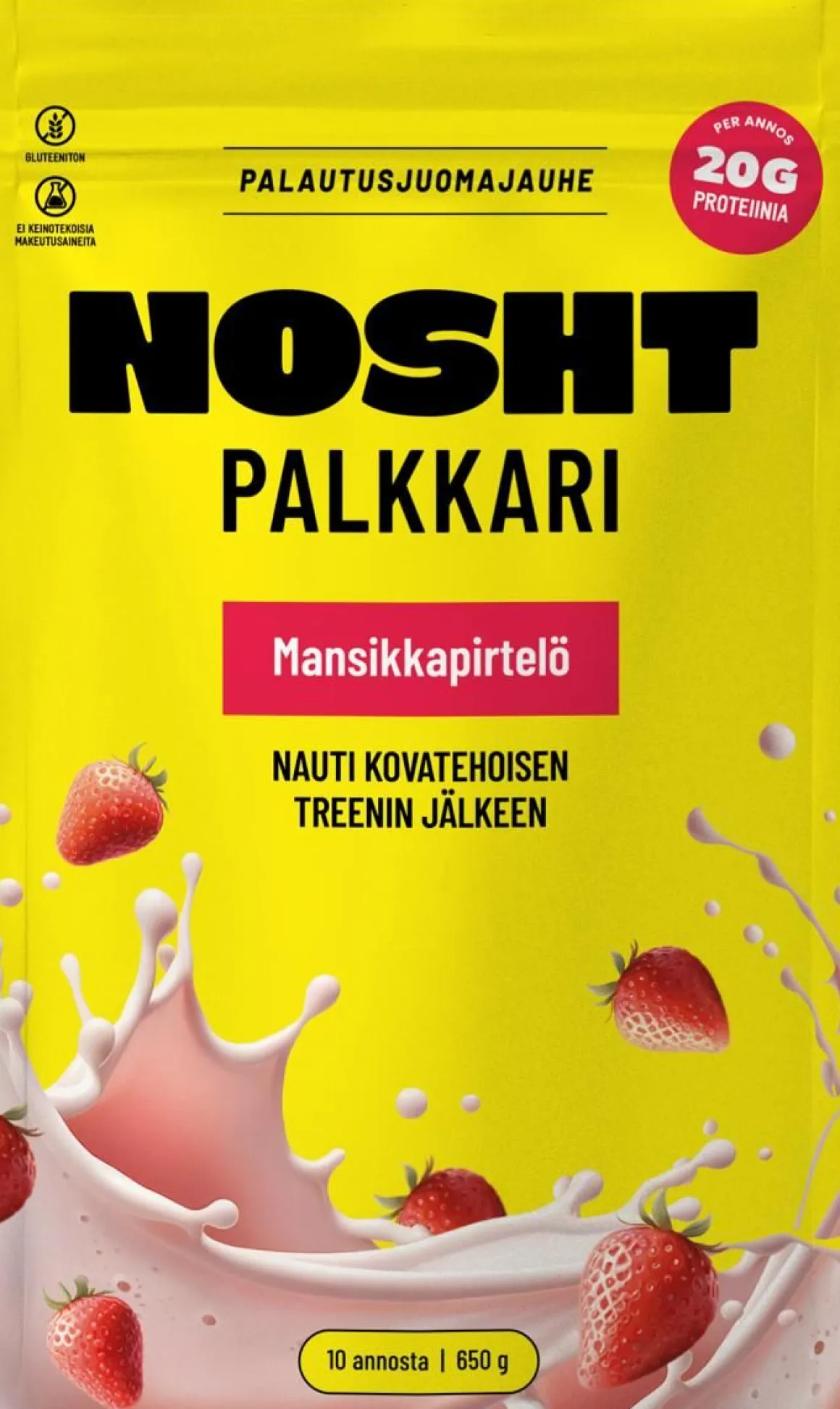 NOSHT PALKKARI PALAUTUSJUOMAJAUHE MANSIKKAPIRTELÖ 650 G