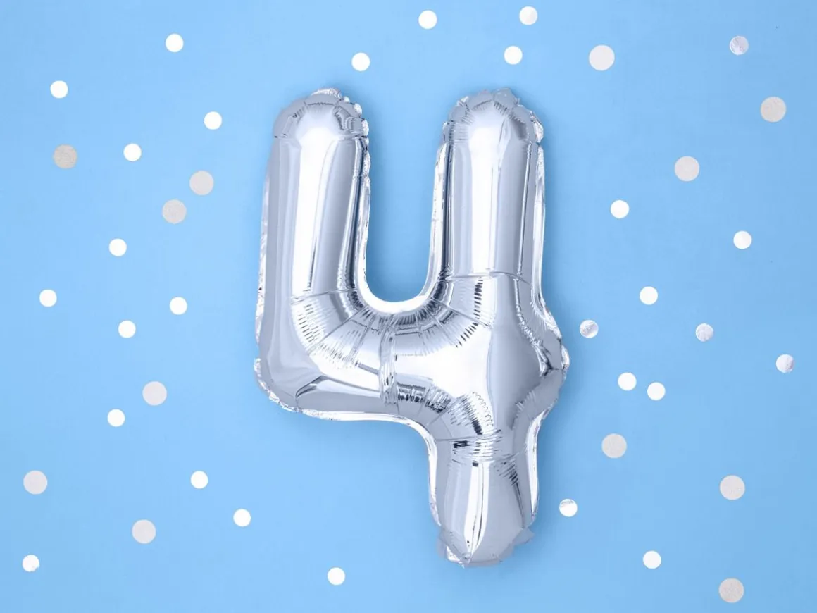 NUMEROFOLIO 4 HOPEANVÄRINEN ILMATÄYTTEINEN 35 CM