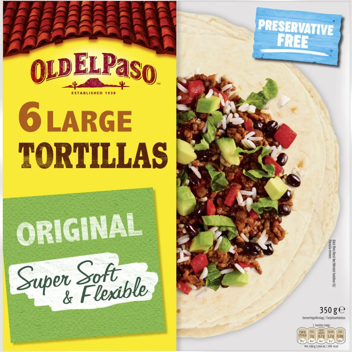 OLD EL PASO FLOUR TORTILLAS LARGE 6KPL 350 G