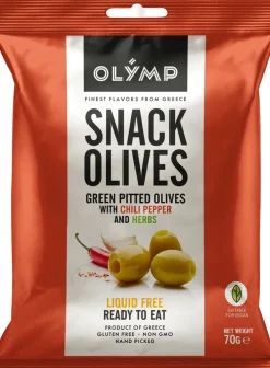 OLYMP CHILI-YRTTIMARINOITU VIHREÄ OLIIVI SNACK KIVETÖN 70 G