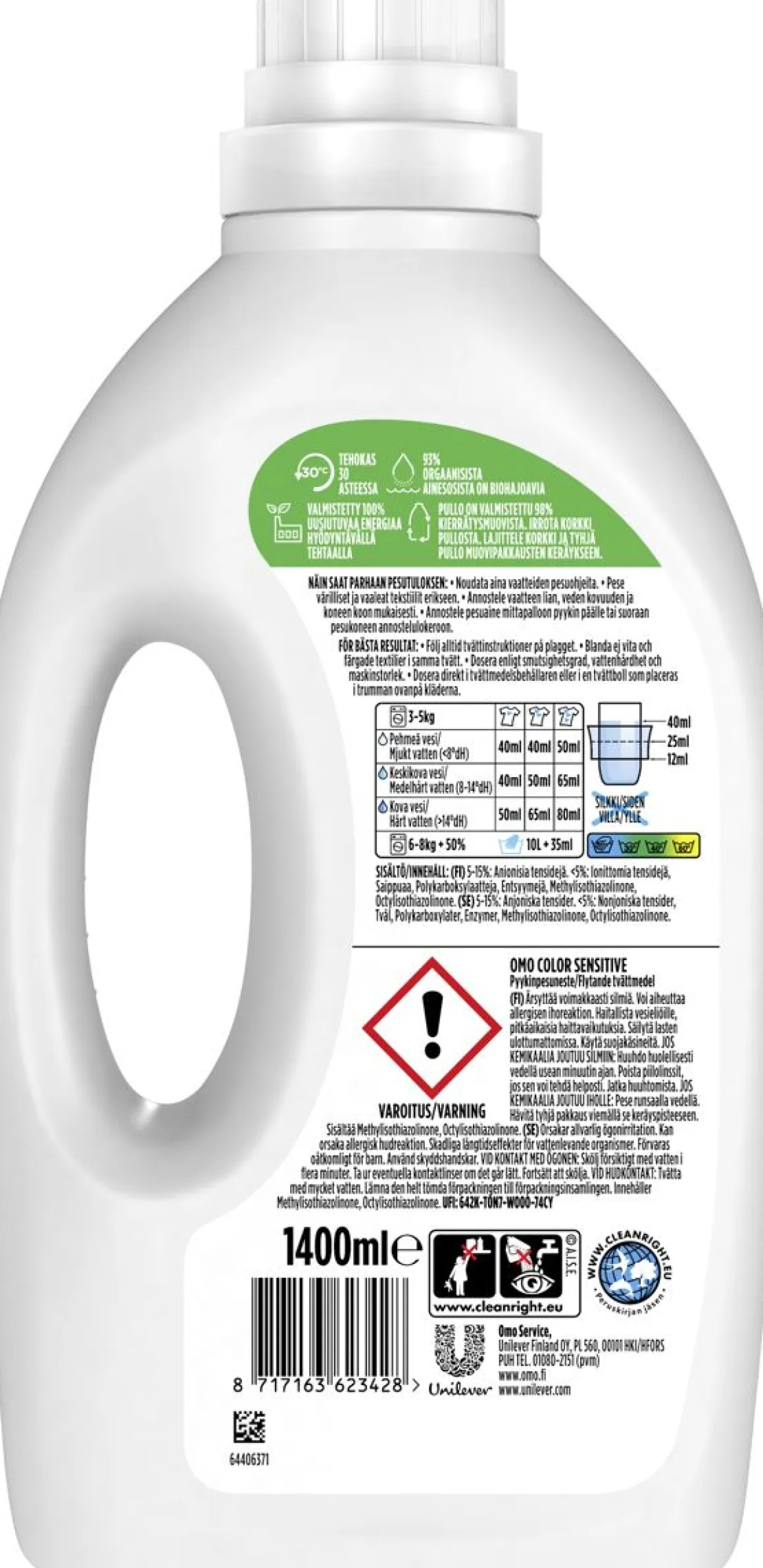 OMO PYKKINPESUNESTE COLOR SENSITIVE 1,4 L