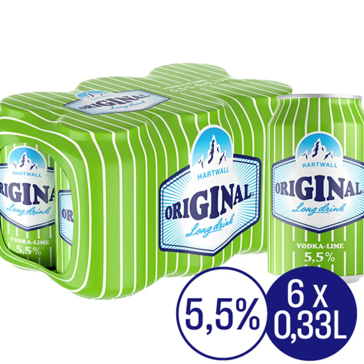 ORIGINAL LONG DRINK 5,5% VODKA-LIME 0,33 TLK 6-PACK 1,98 L