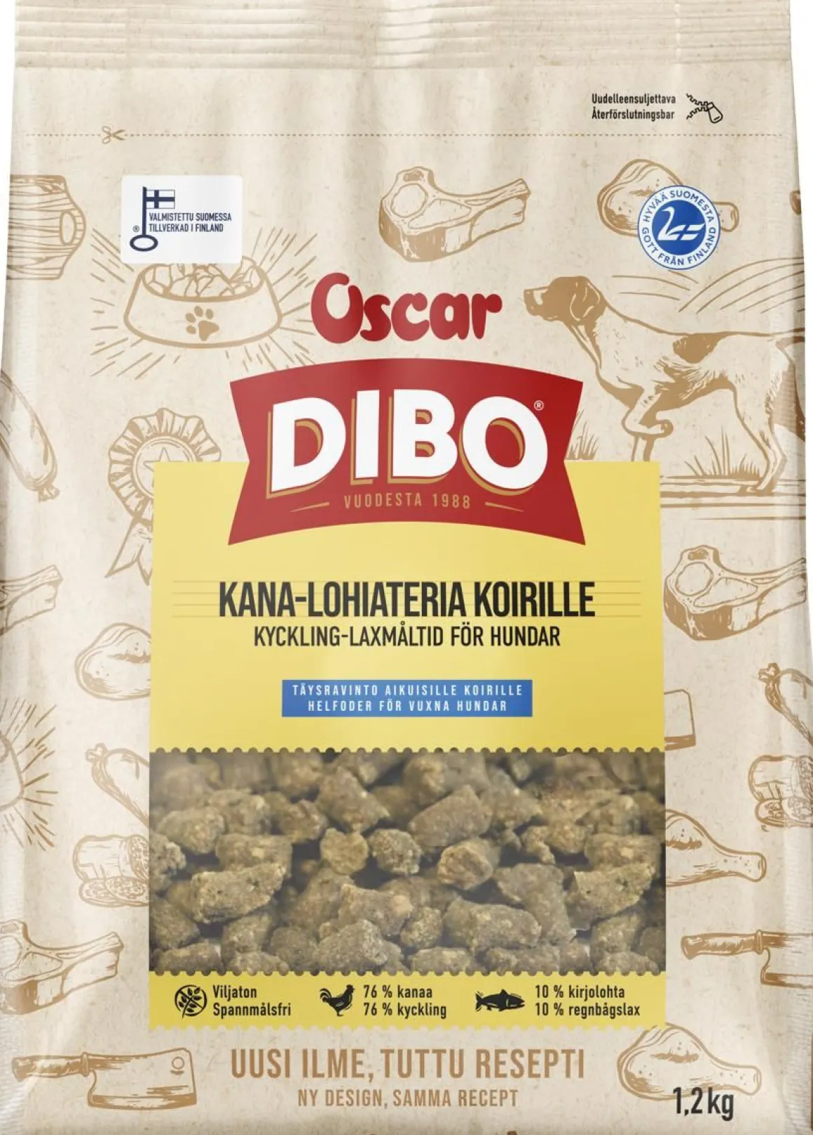 OSCAR DIBO KOIRAN TÄYSRAVINTO KANA-LOHIATERIA VILJATON 1,2 KG