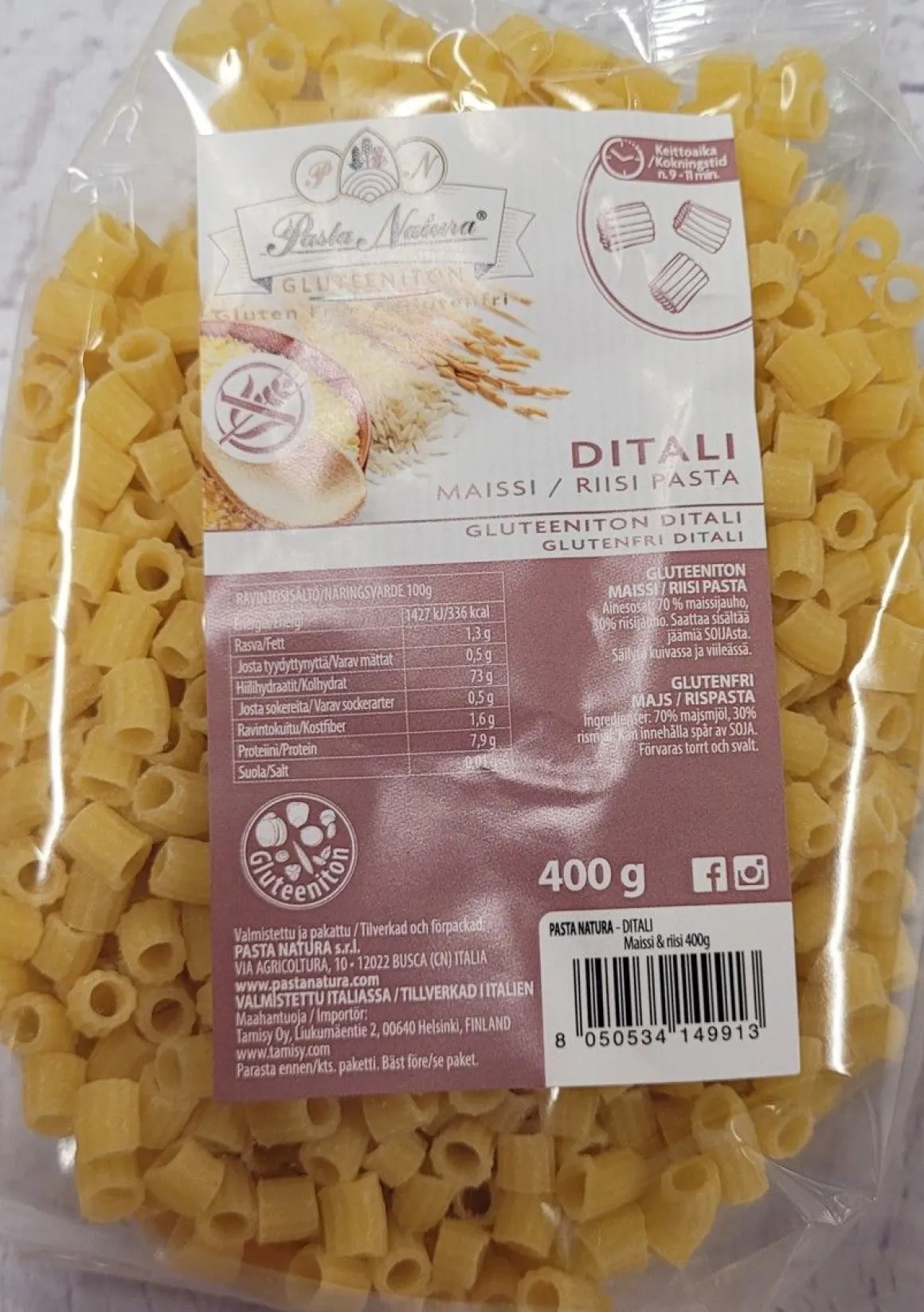 PASTA NATURA DITALI PASTA GLUTEENITON 400 G