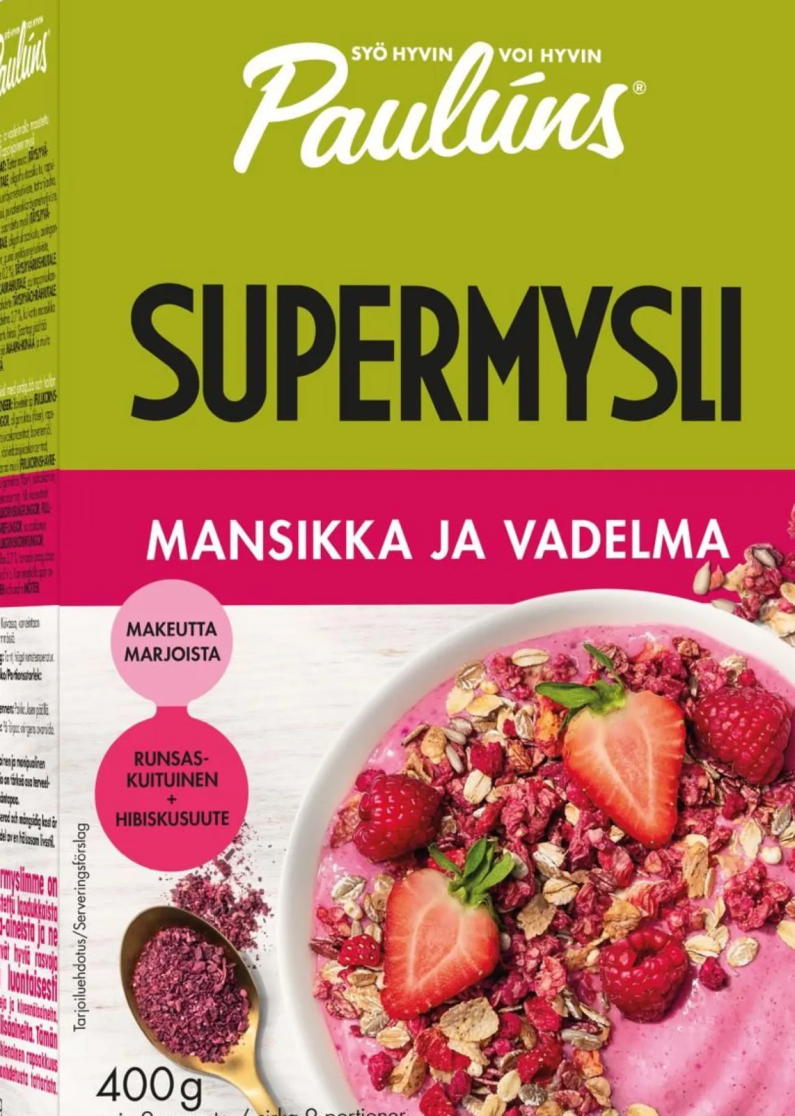 PAULÚNS SUPERMYSLI MANSIKKA JA VADELMA 400 G