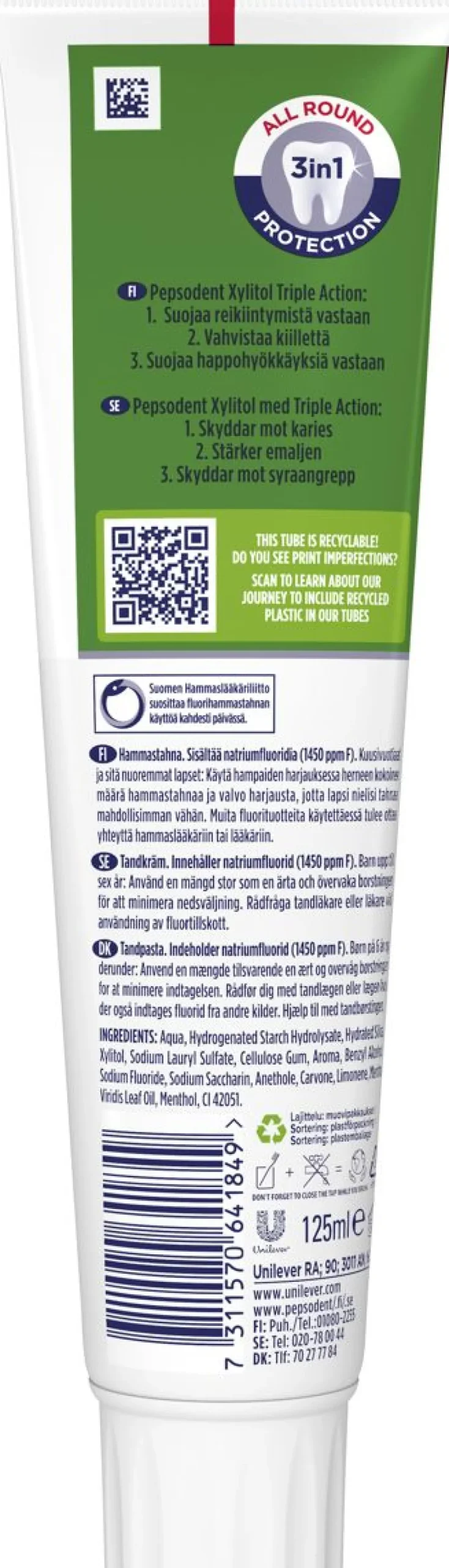 PEPSODENT XYLITOL PYSTYTUUBI 125 ML