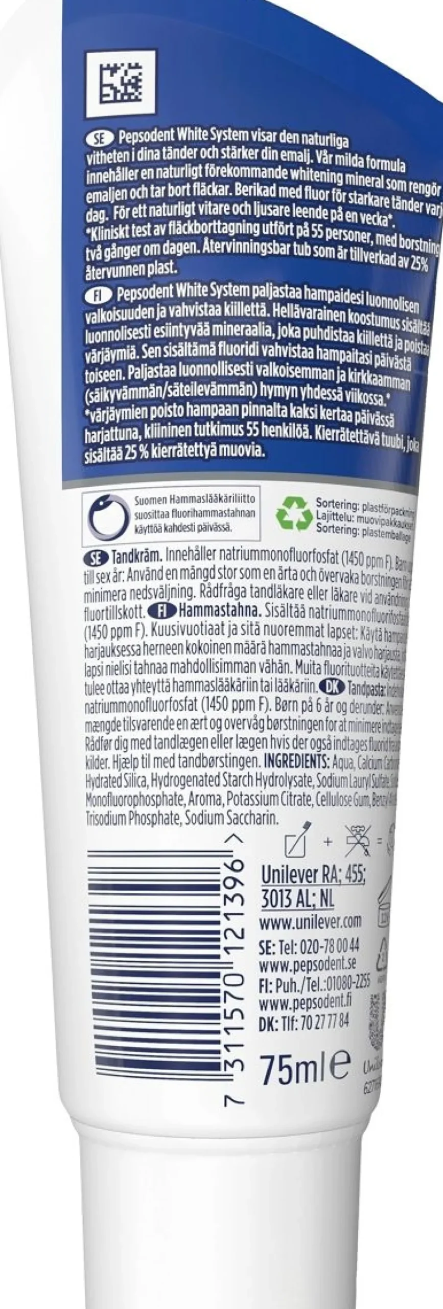 PEPSODENT WHITE SYSTEM PYSTYTUUBI 75 ML