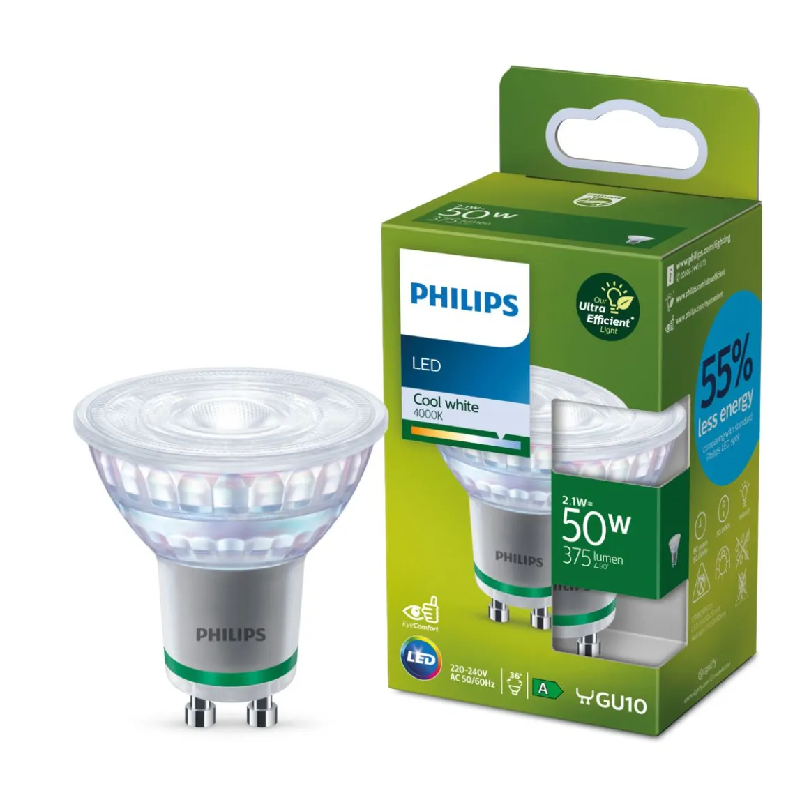 PHILIPS LED-KOHDELAMPPU ULTRA EFFICIENT 2,1W 400LM GU10 4000K