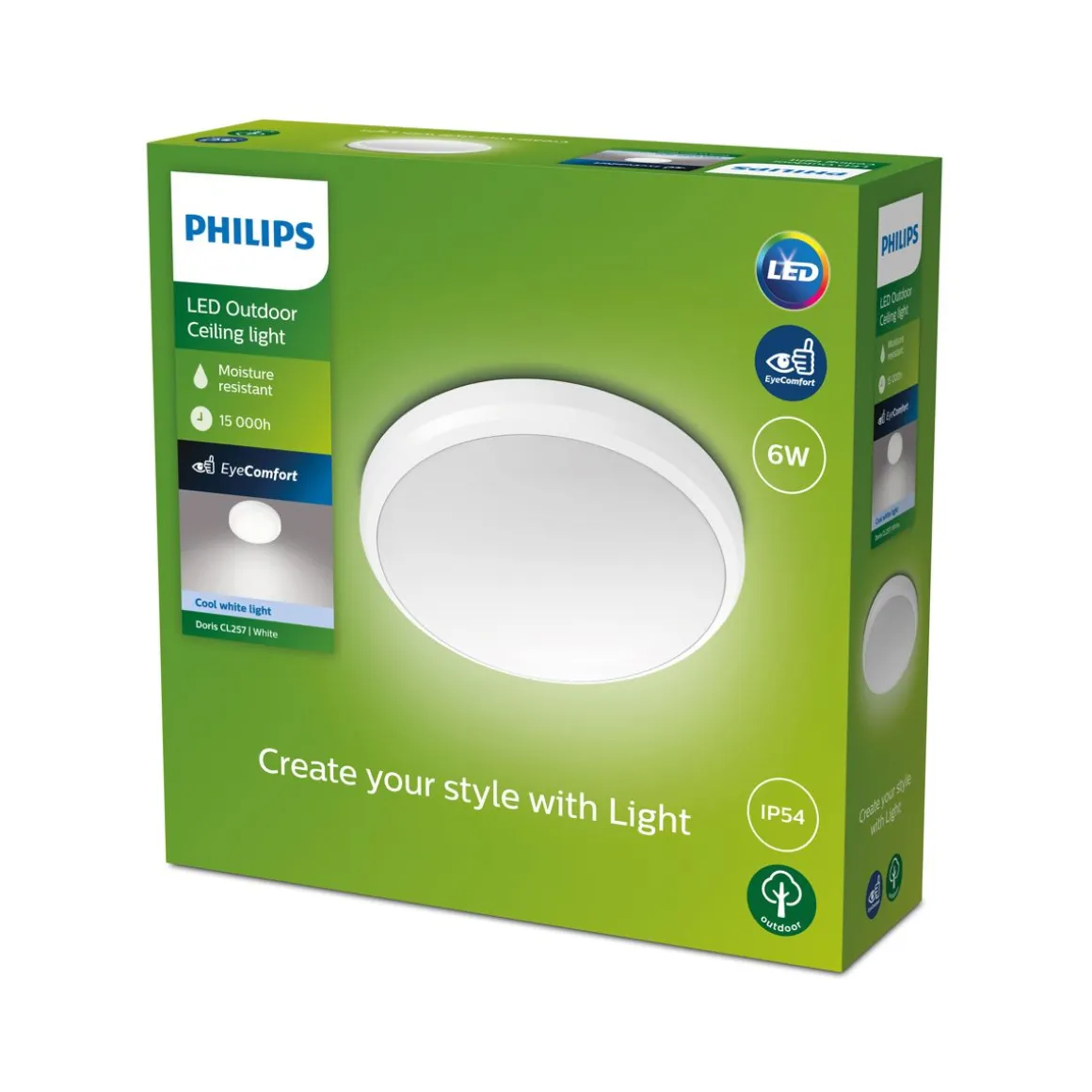 PHILIPS DORIS ULKOKATTOVALAISIN 6W 4000K IP54 VALKOINEN