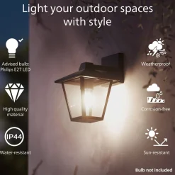 PHILIPS KINNO ULKOSEINÄVALAISIN MAX 25W E27 MUSTA