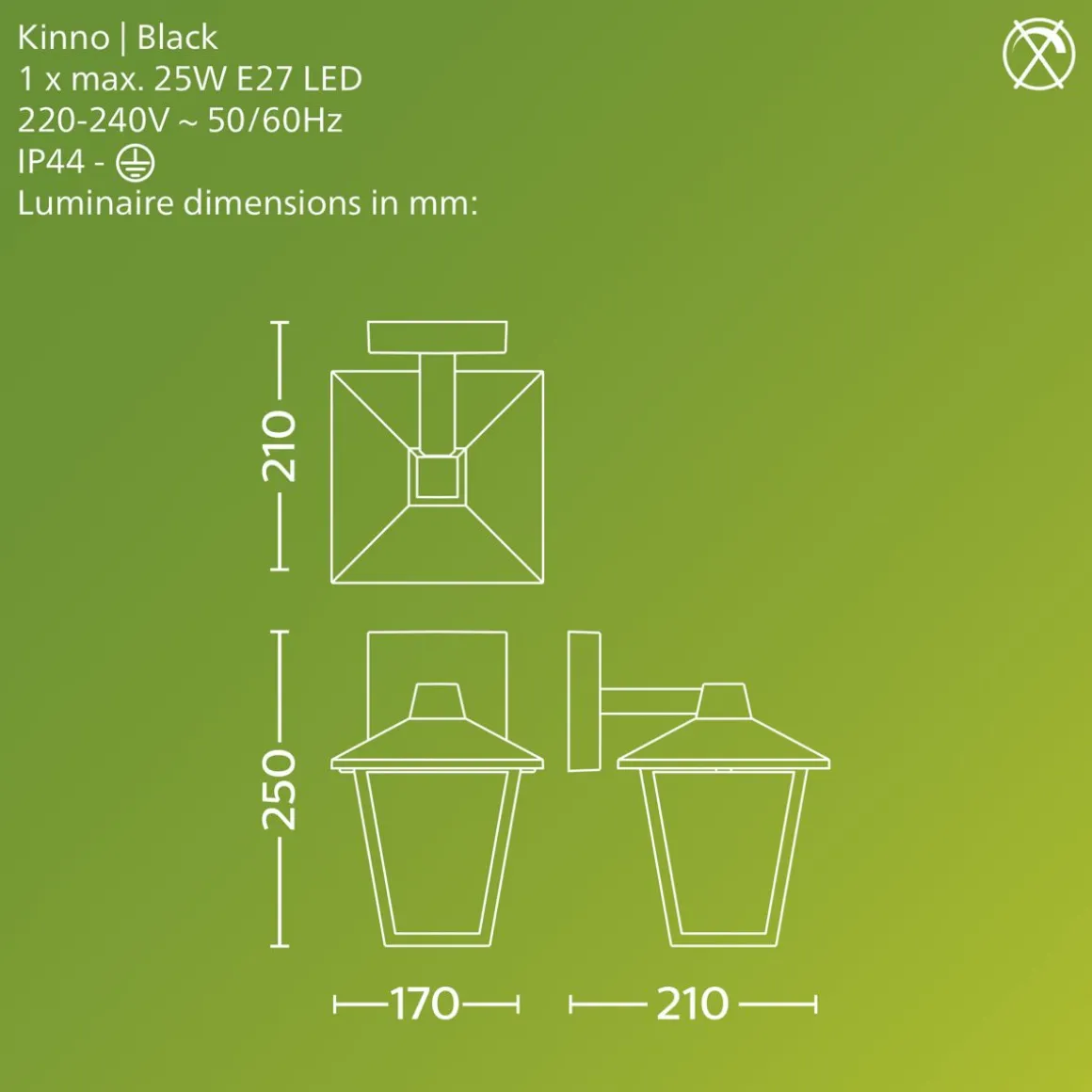 PHILIPS KINNO ULKOSEINÄVALAISIN MAX 25W E27 MUSTA