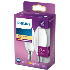 PHILIPS LED KYNTTILÄLAMPPU 25W B35 E14 HUURRE 2KPL 250L 2700K