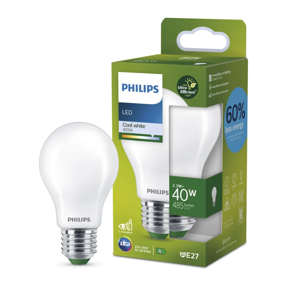 PHILIPS LED-LAMPPU ULTRA EFFICIENT 2,3W 485LM E27 4000K