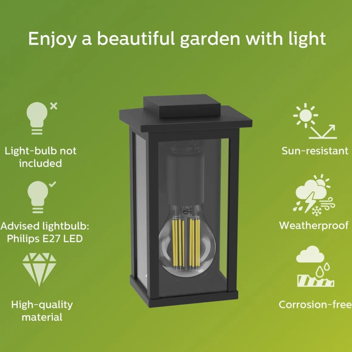 PHILIPS MIRTH ULKOSEINÄVALAISIN MAX 25W E27 MUSTA