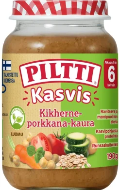 PILTTI KASVIS KIKHERNE-PORKKANA KAURA LASTENATERIA 6KK LUOMU 190 G