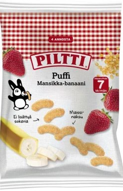 PILTTI PUFFI MANSIKAN JA BANAANIN MAKUISIA MAISSINAKSUJA 7KK 28 G